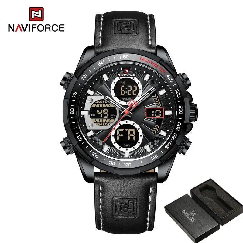 Dual Display Chronograph Leather Sport Watch
