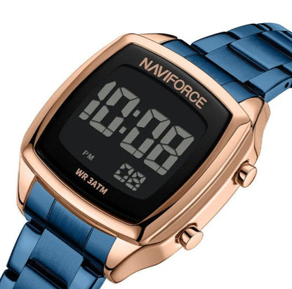 Digital Rectangle Watch – Stainless Steel Strap