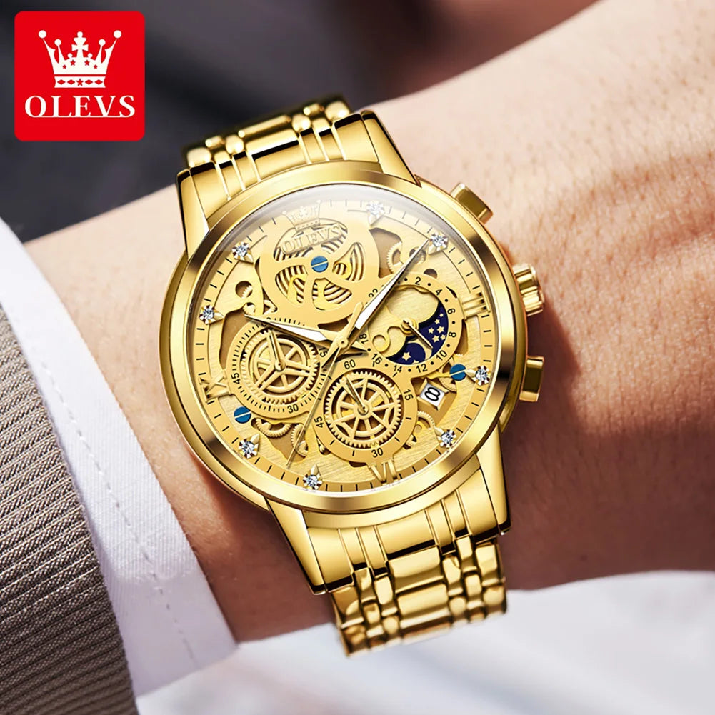 Gold Skeleton Quartz Men’s Watch