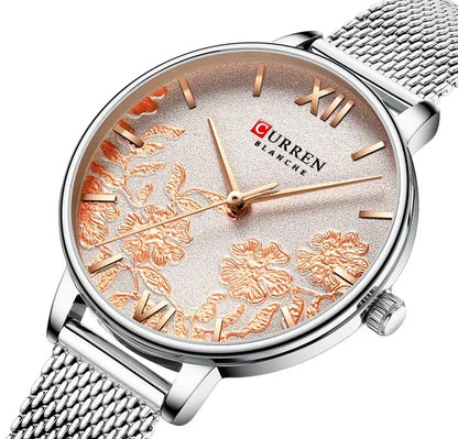 Calendar Steel Watch with Rhinestone Accents