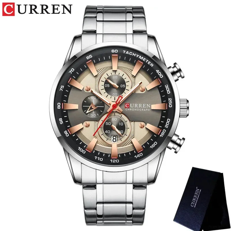 Men’s Chronograph Watch with Auto Date and Stainless Steel Strap