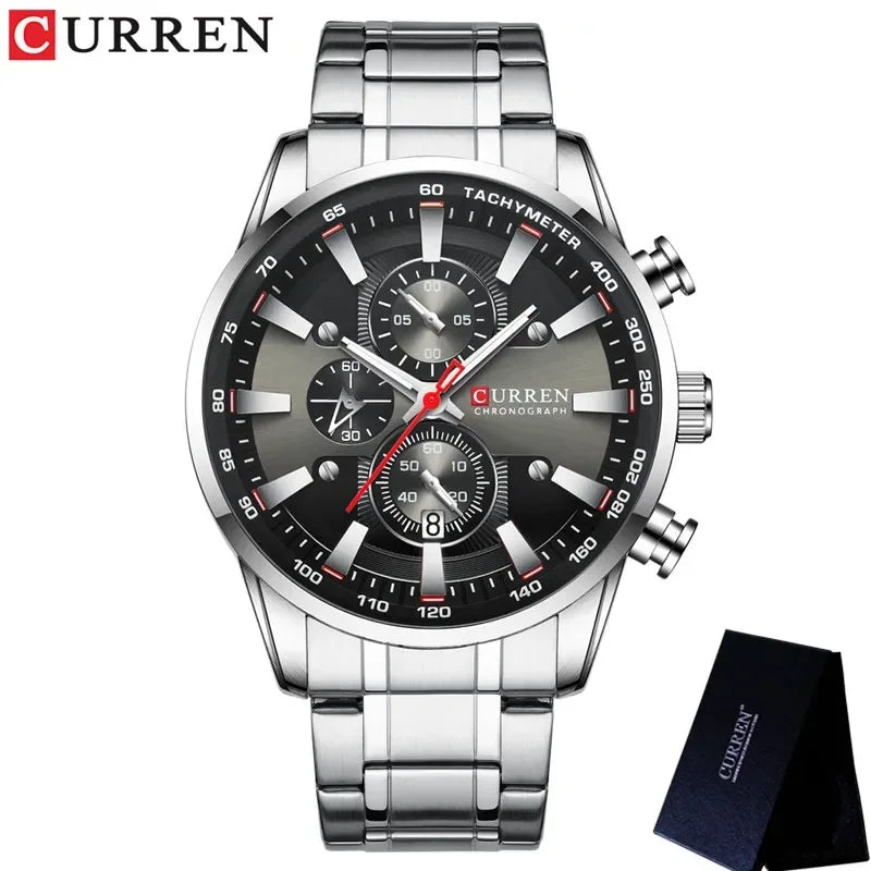 Men’s Chronograph Watch with Auto Date and Stainless Steel Strap