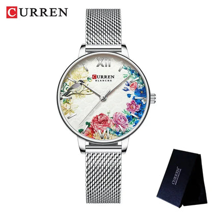 Floral Dial Stainless Steel Women’s Watch