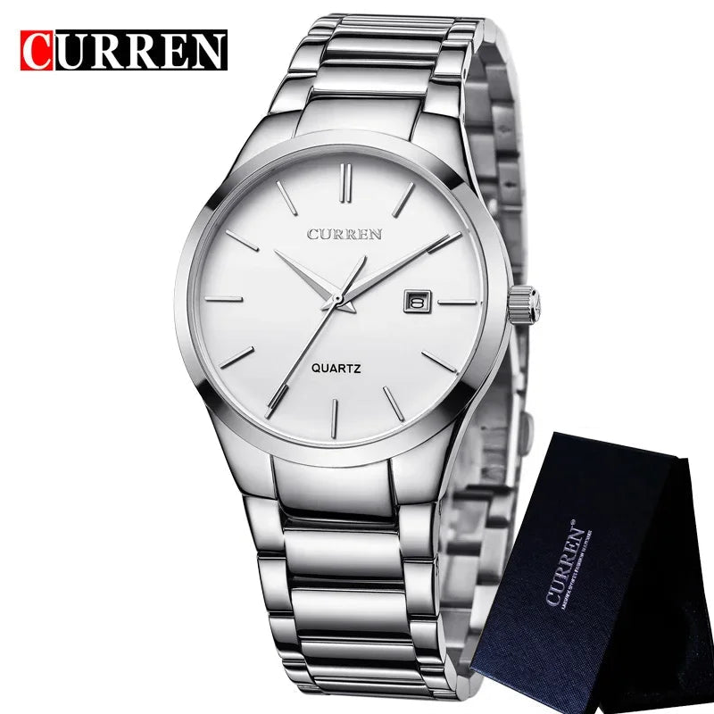 Stainless Steel Calendar Watch - Black & Silver