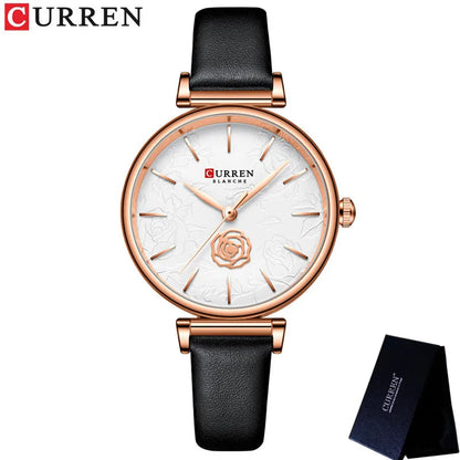 Floral Dial Genuine Leather Women’s Watch