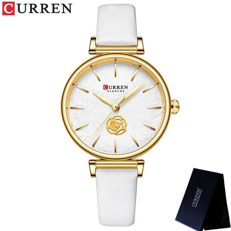 Floral Dial Genuine Leather Women’s Watch