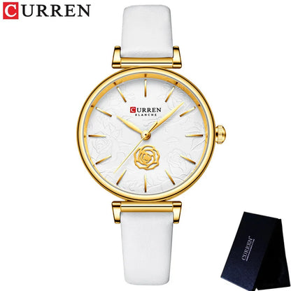 Floral Dial Genuine Leather Women’s Watch