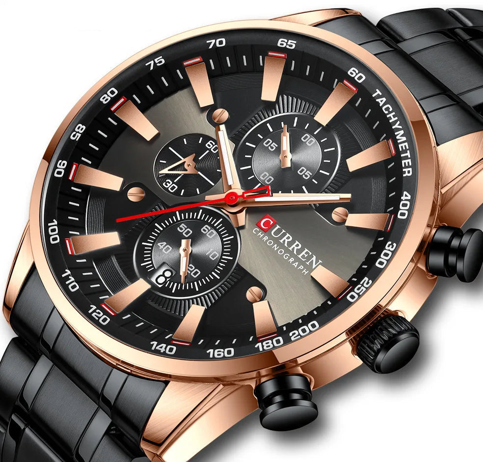 Men’s Chronograph Watch with Auto Date and Stainless Steel Strap