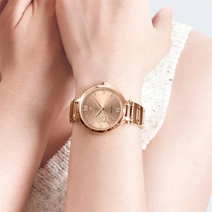 Mesh Quartz Watch with Rhinestone Accents