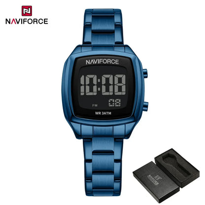Digital Rectangle Watch – Stainless Steel Strap