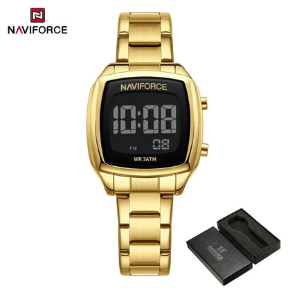 Digital Rectangle Watch – Stainless Steel Strap