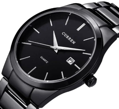 Stainless Steel Calendar Watch - Black & Silver