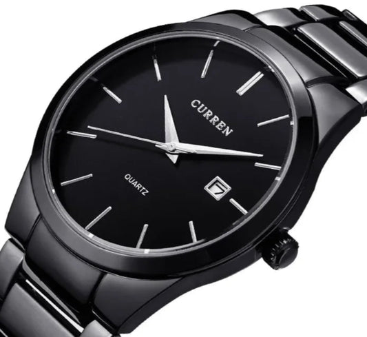 Stainless Steel Calendar Watch - Black & Silver