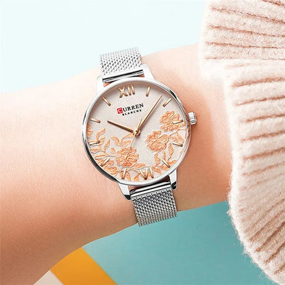 Calendar Steel Watch with Rhinestone Accents