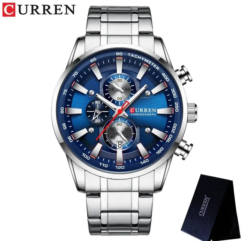 Men’s Chronograph Watch with Auto Date and Stainless Steel Strap