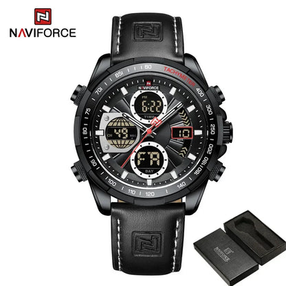 Dual Display Chronograph Leather Sport Watch