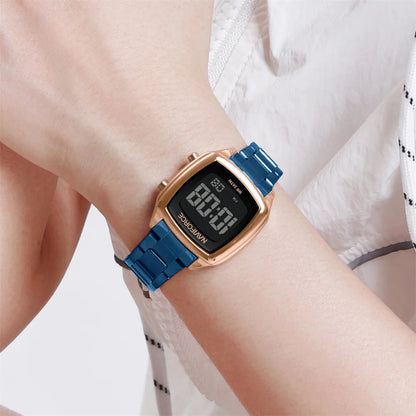 Digital Rectangle Watch – Stainless Steel Strap