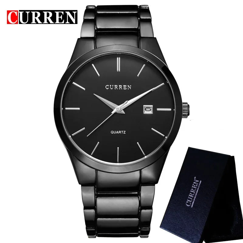 Stainless Steel Calendar Watch - Black & Silver