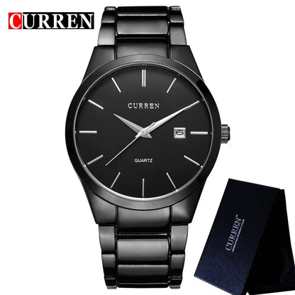Stainless Steel Calendar Watch - Black & Silver