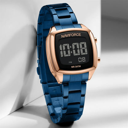 Digital Rectangle Watch – Stainless Steel Strap