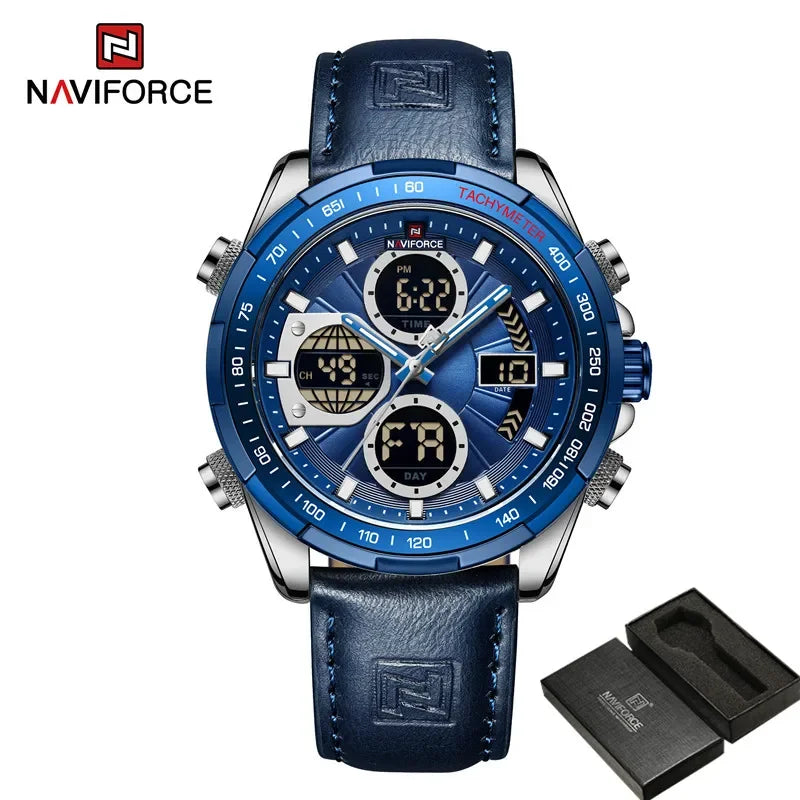 Dual Display Chronograph Leather Sport Watch