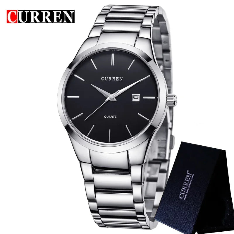Stainless Steel Calendar Watch - Black & Silver