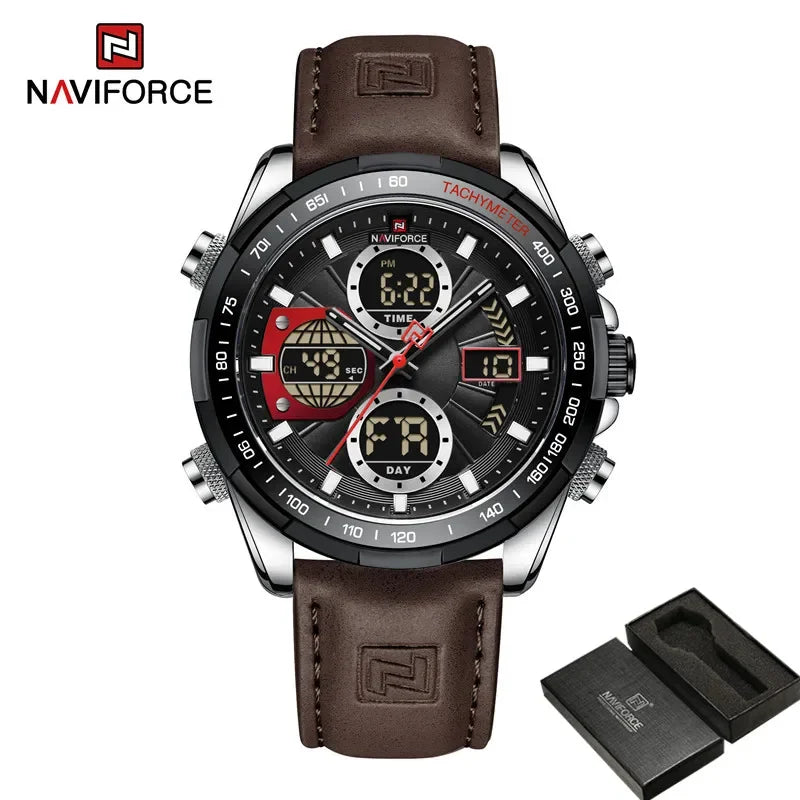 Dual Display Chronograph Leather Sport Watch