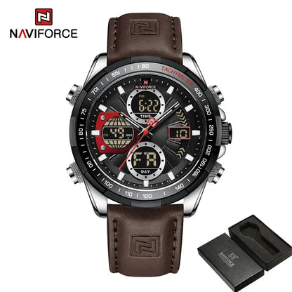 Dual Display Chronograph Leather Sport Watch