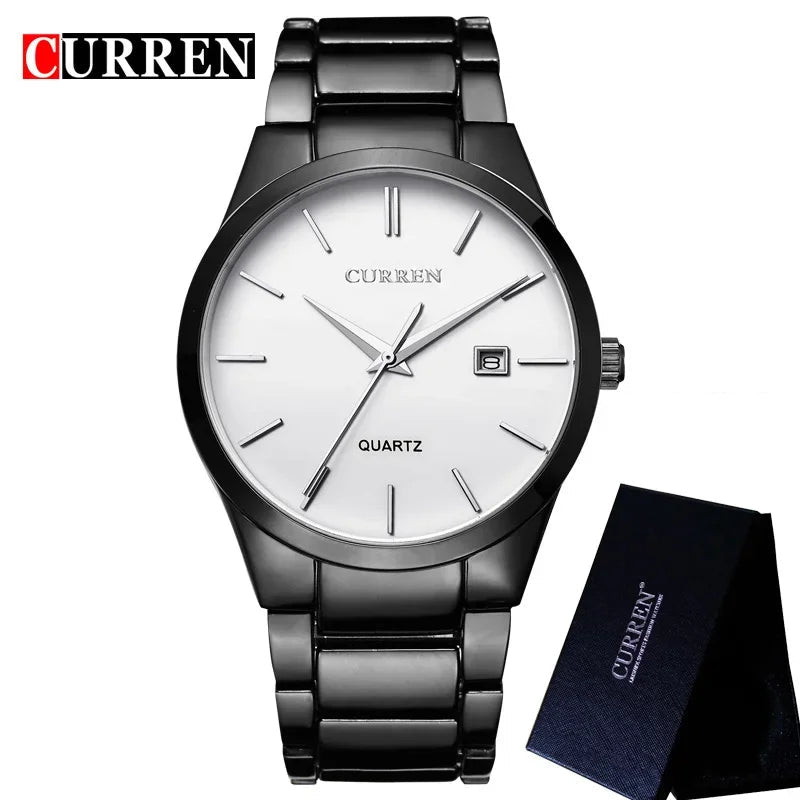 Stainless Steel Calendar Watch - Black & Silver