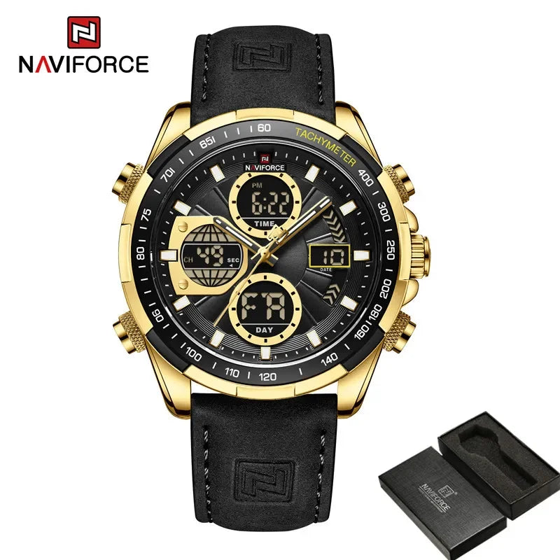 Dual Display Chronograph Leather Sport Watch
