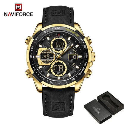 Dual Display Chronograph Leather Sport Watch