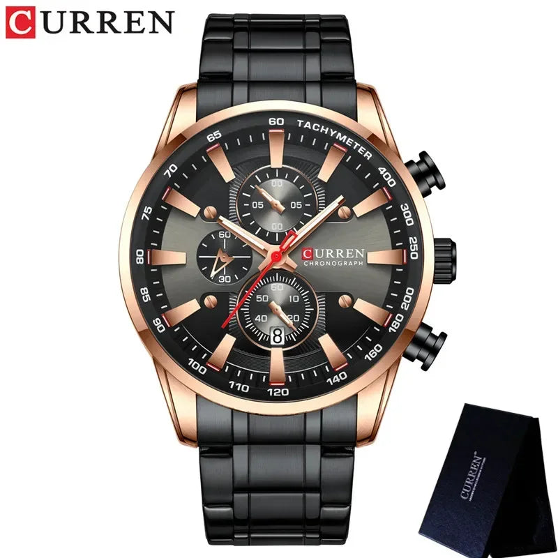 Men’s Chronograph Watch with Auto Date and Stainless Steel Strap