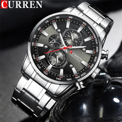 Men’s Chronograph Watch with Auto Date and Stainless Steel Strap