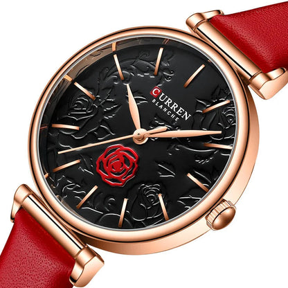 Floral Dial Genuine Leather Women’s Watch
