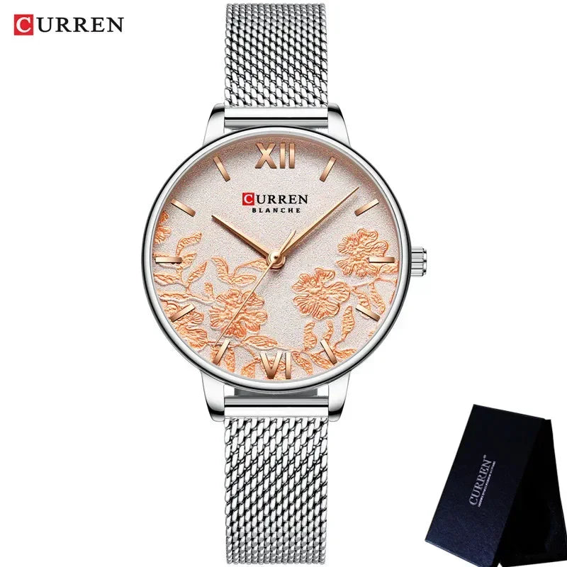 Calendar Steel Watch with Rhinestone Accents