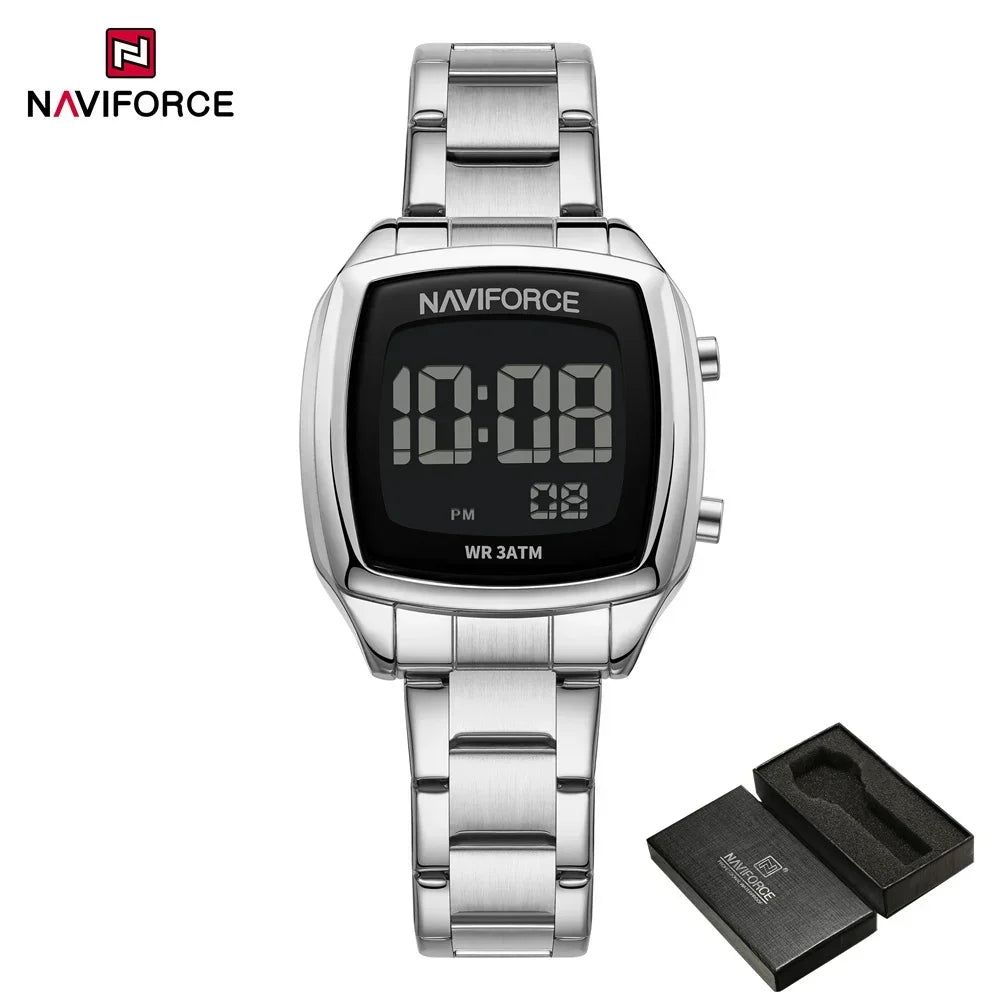 Digital Rectangle Watch – Stainless Steel Strap