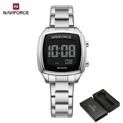 Digital Rectangle Watch – Stainless Steel Strap