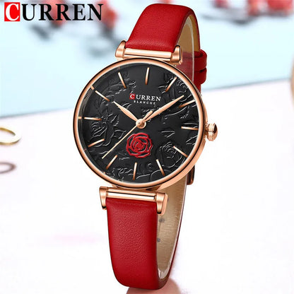 Floral Dial Genuine Leather Women’s Watch
