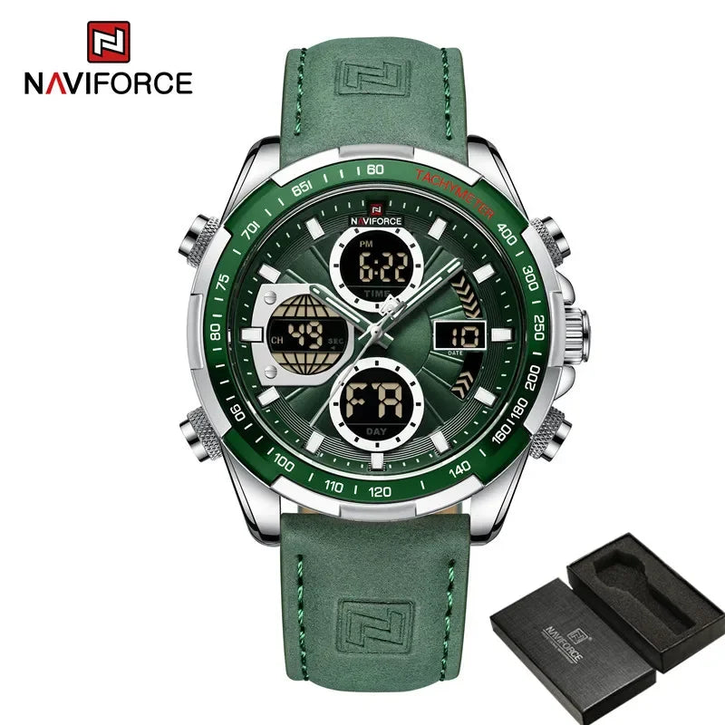 Dual Display Chronograph Leather Sport Watch