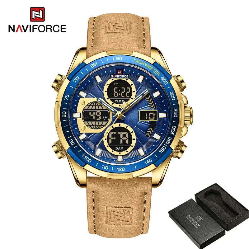 Dual Display Chronograph Leather Sport Watch