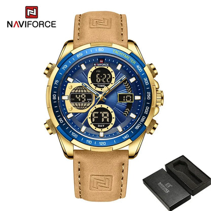 Dual Display Chronograph Leather Sport Watch