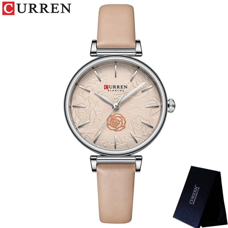 Floral Dial Genuine Leather Women’s Watch