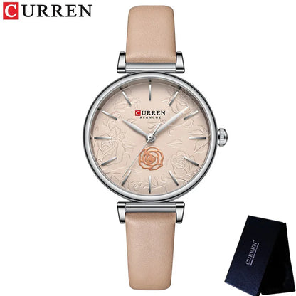 Floral Dial Genuine Leather Women’s Watch