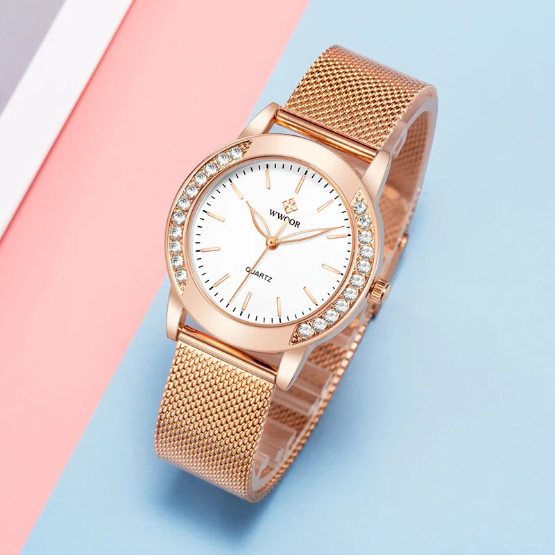Slim Mesh Quartz Watch – Rose Gold