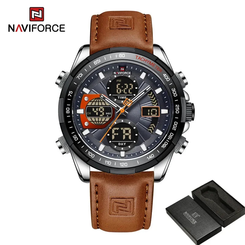 Dual Display Chronograph Leather Sport Watch