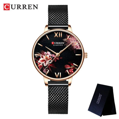 Floral Dial Stainless Steel Women’s Watch