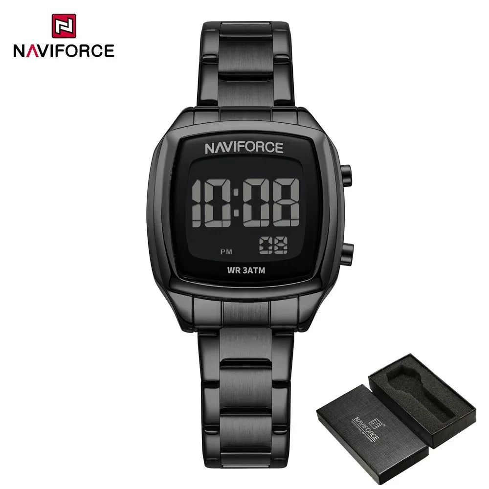 Digital Rectangle Watch – Stainless Steel Strap