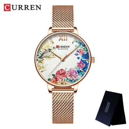 Floral Dial Stainless Steel Women’s Watch