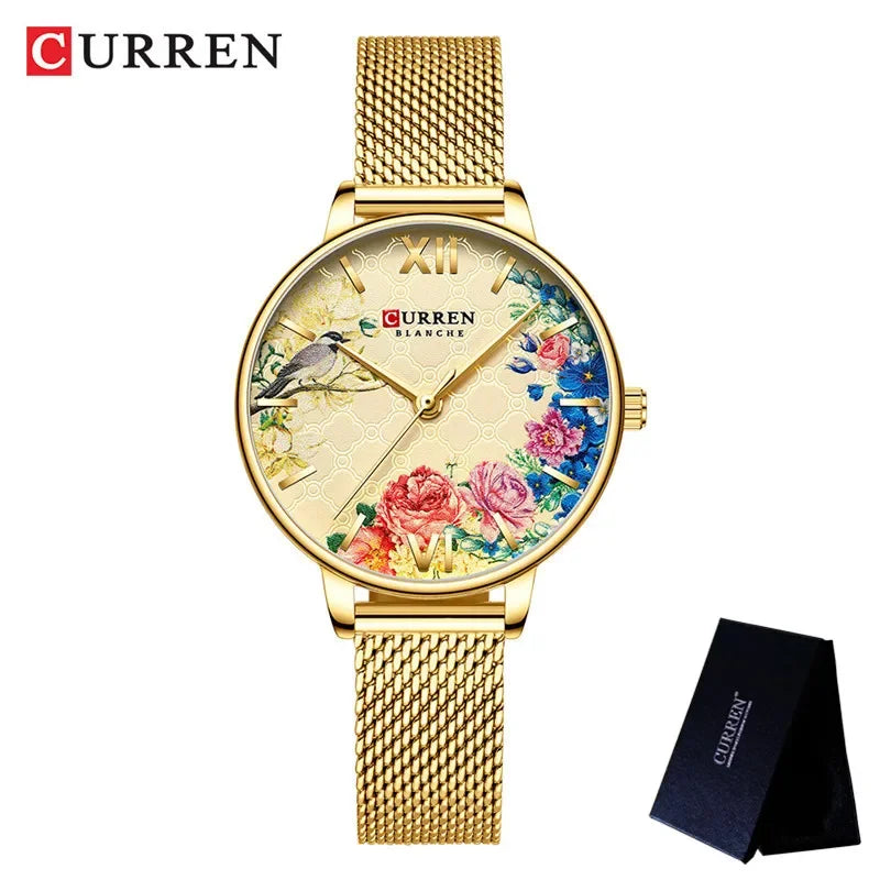 Floral Dial Stainless Steel Women’s Watch
