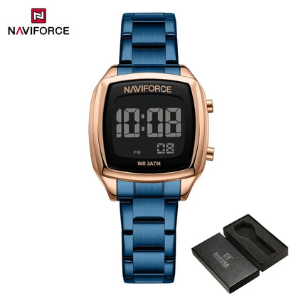 Digital Rectangle Watch – Stainless Steel Strap